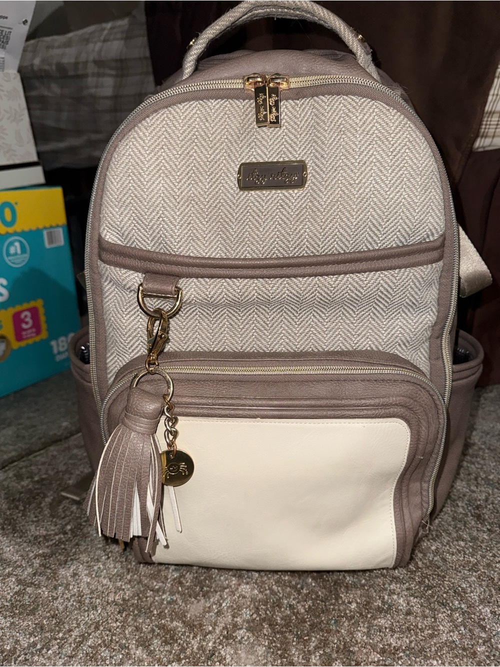 Itzy Ritzy Boss Plus Large Diaper Bag Backpack - Vanilla Latte